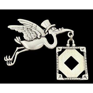 VTG Jonette Jewelry JJ Stork Dangling Picture Frame Pin Brooch Newborn Baby